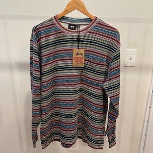 Stussy Multi Stripe Long sleeve Crew Men’s Medium NWT